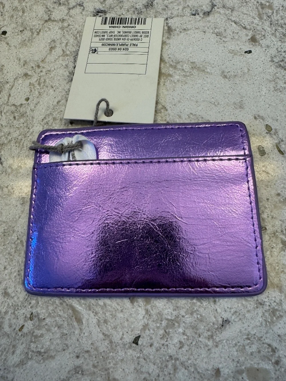 Target brand metallic purple faux leather card holder with clear id window